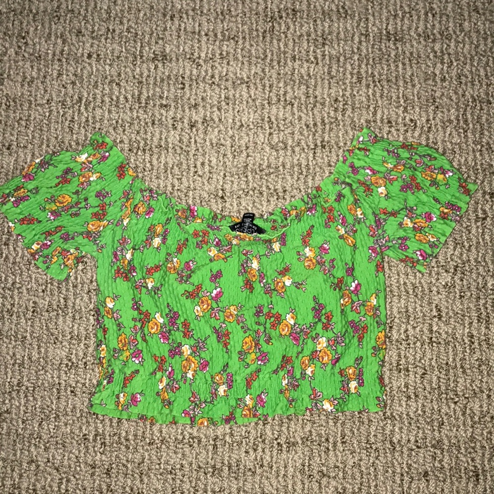 TopShop Green Floral Crop Top